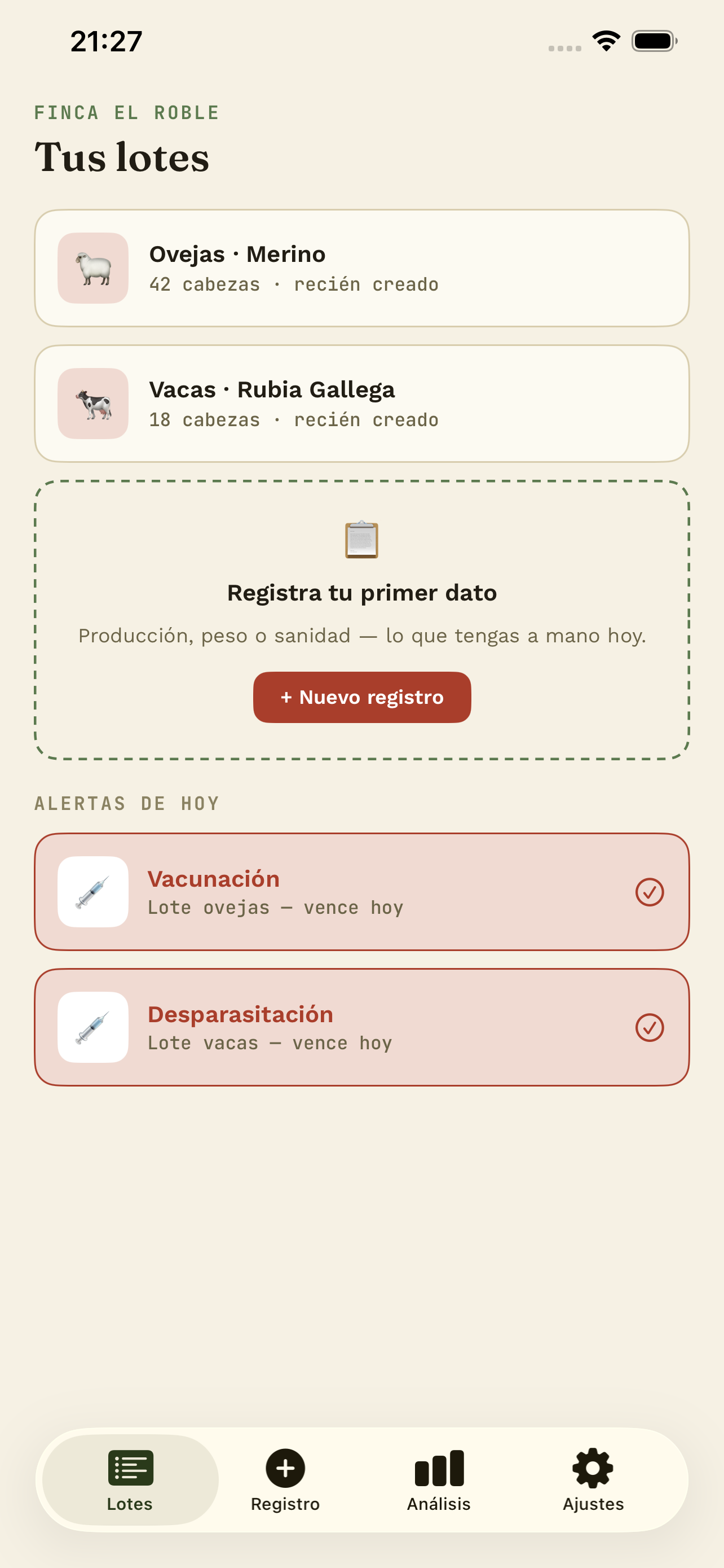 Pantalla de lotes de Corralio